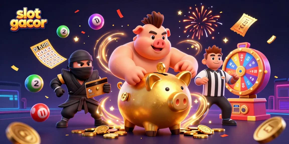 Menang besar dengan slot gacor di kasino online, merayakan dengan koin emas yang berjatuhan.