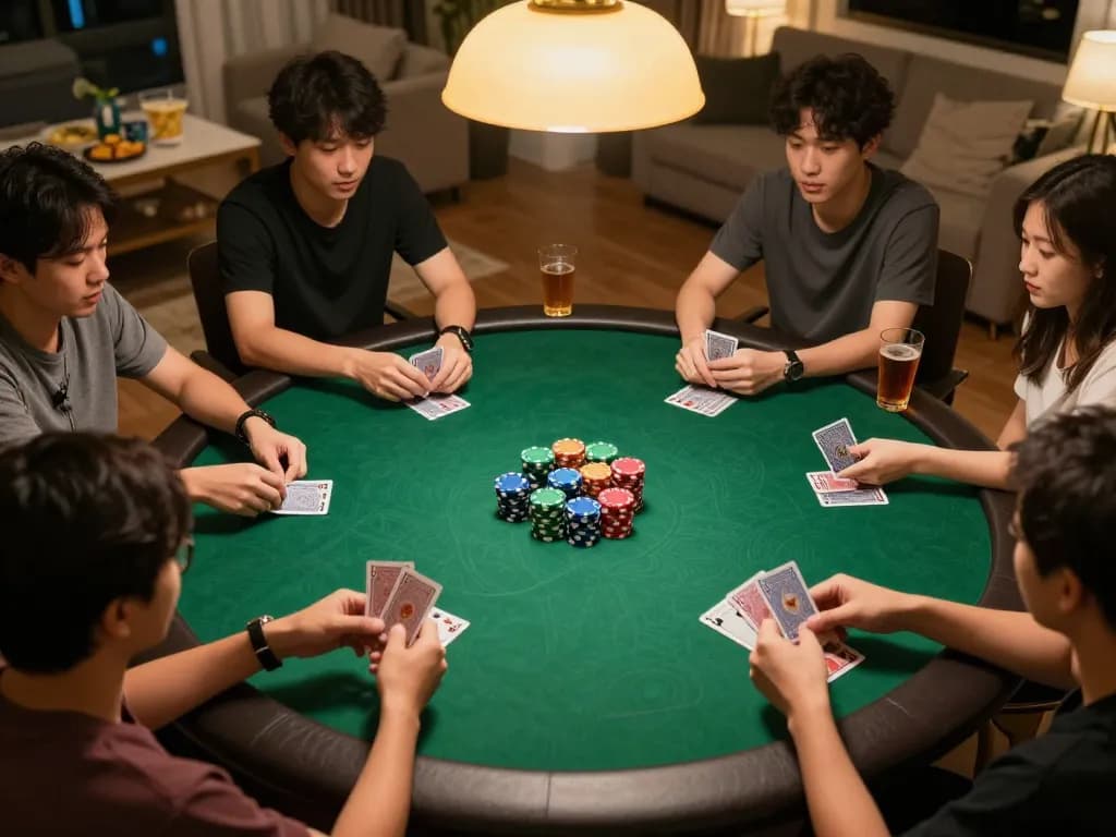 Players engaging at a lively game bài đổi thưởng night, showing strategic card play and vibrant atmosphere.
