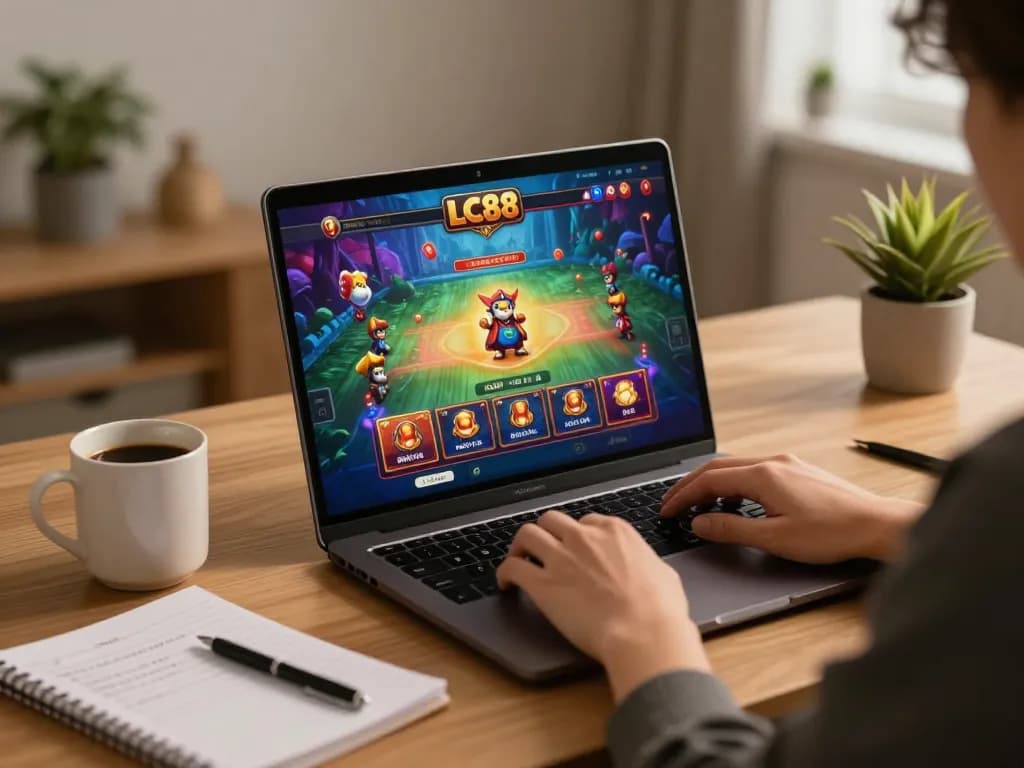 LC88 online casino player engaging with dynamic game interface on laptop