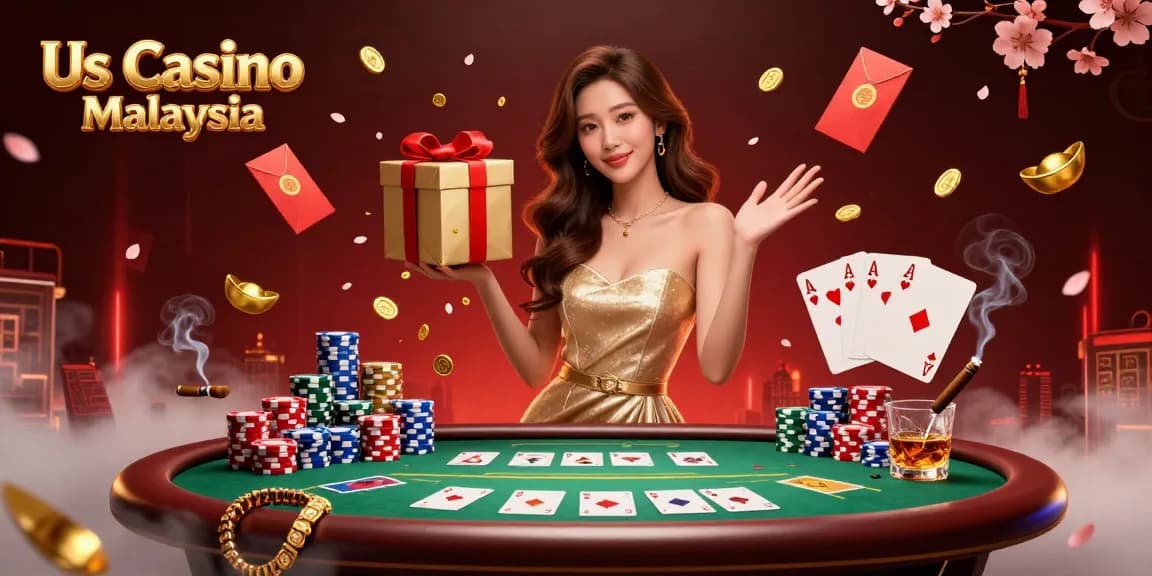 Experience excitement at Us Casino Malaysia with vibrant gaming elements and festive visuals.