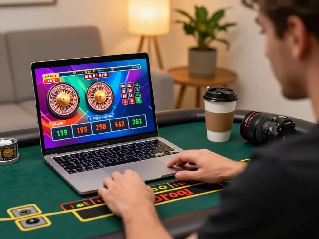 Player enjoying a live casino game on 88vv platform in a cozy home setting, showcasing interactive betting experience.