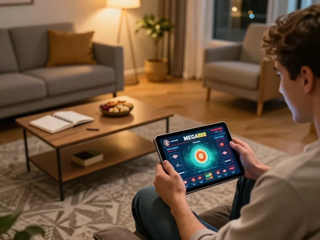 Engaged player strategizing on MEGA888 mobile casino app, showcasing action and excitement.