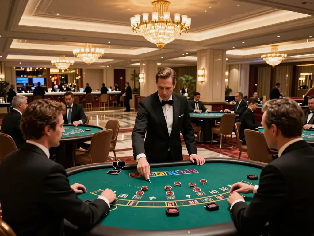 LV88 players engaged in intense blackjack gameplay at a luxurious casino.