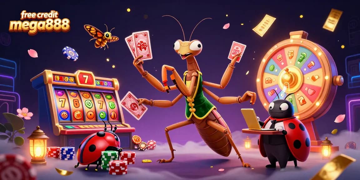 Spin and win with free credit mega888, showcasing vibrant slot reels and dynamic casino action