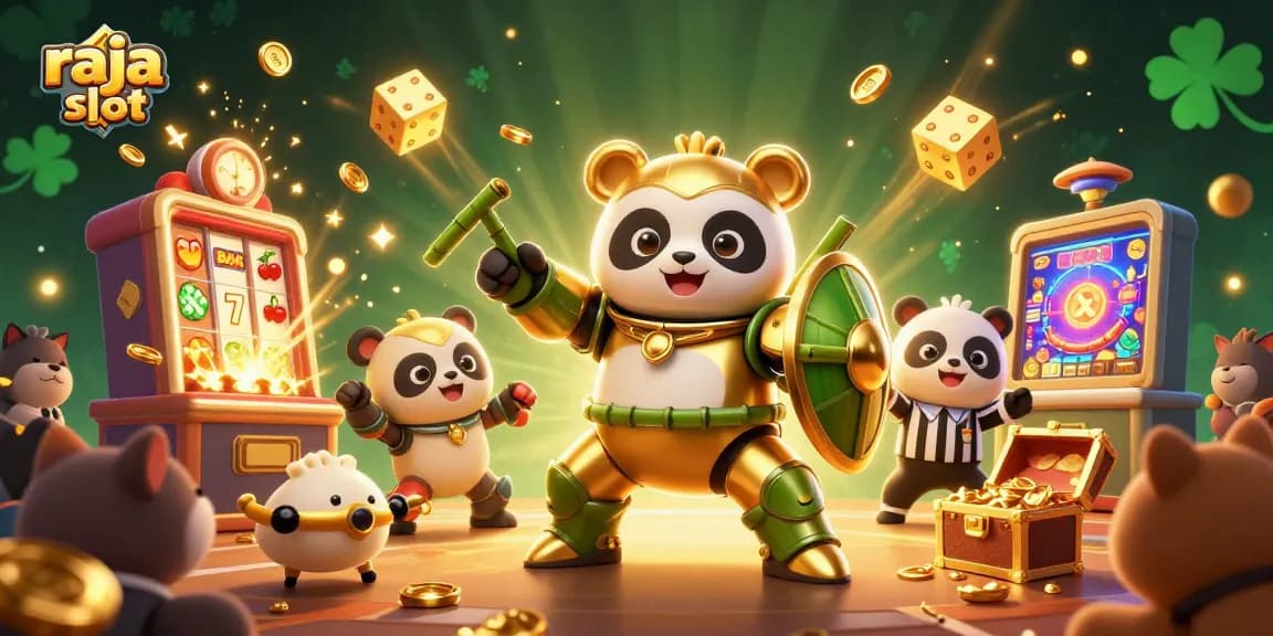 Experience the winning excitement with raja slot as golden panda battles in a vibrant casino arena.