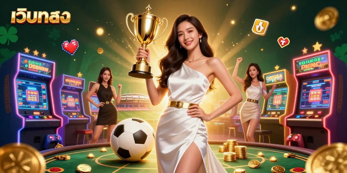 Win big with เว็บตรง gaming - a stunning Asian woman celebrating victory in a dynamic casino scene.