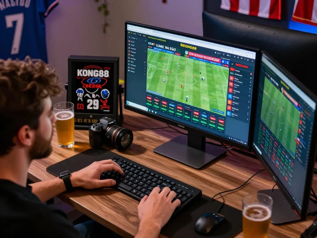 KONG88 user placing bets in real-time on a dynamic online sports betting platform, emphasizing strategic wagering.