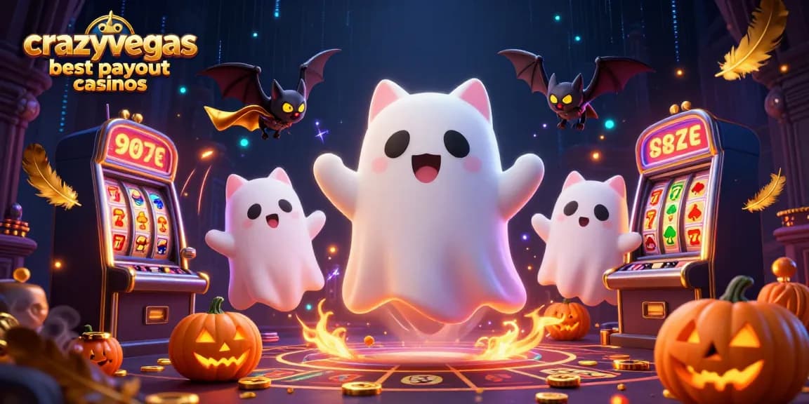 Experience thrilling wins at crazyvegas best payout casinos with a ghost cat and vampire bat in a vibrant casino!