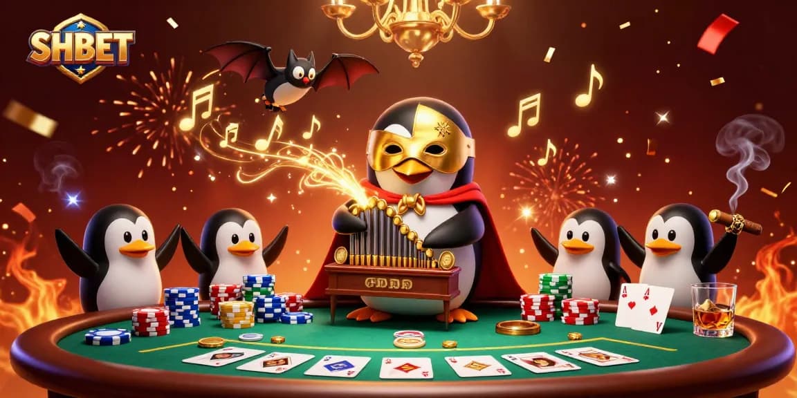 Engage in winning strategies at SHBET with dynamic casino gameplay featuring penguin and poker elements.