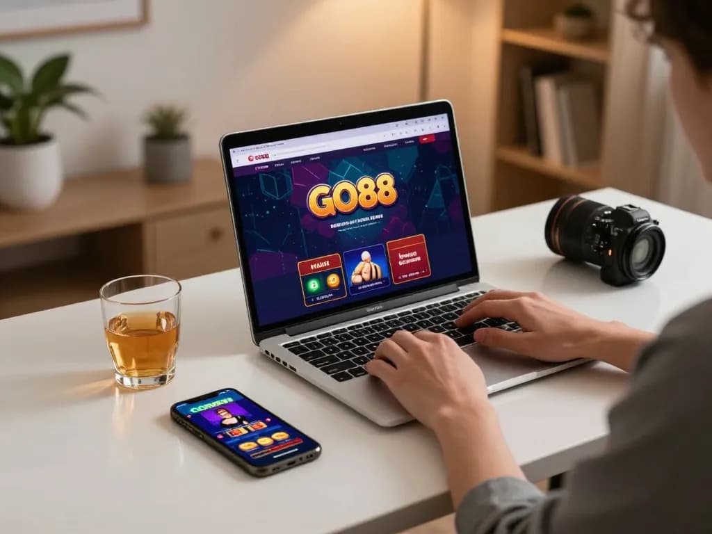 Enjoying the GO88 online casino interface at home, showcasing strategic gameplay in a cozy environment.