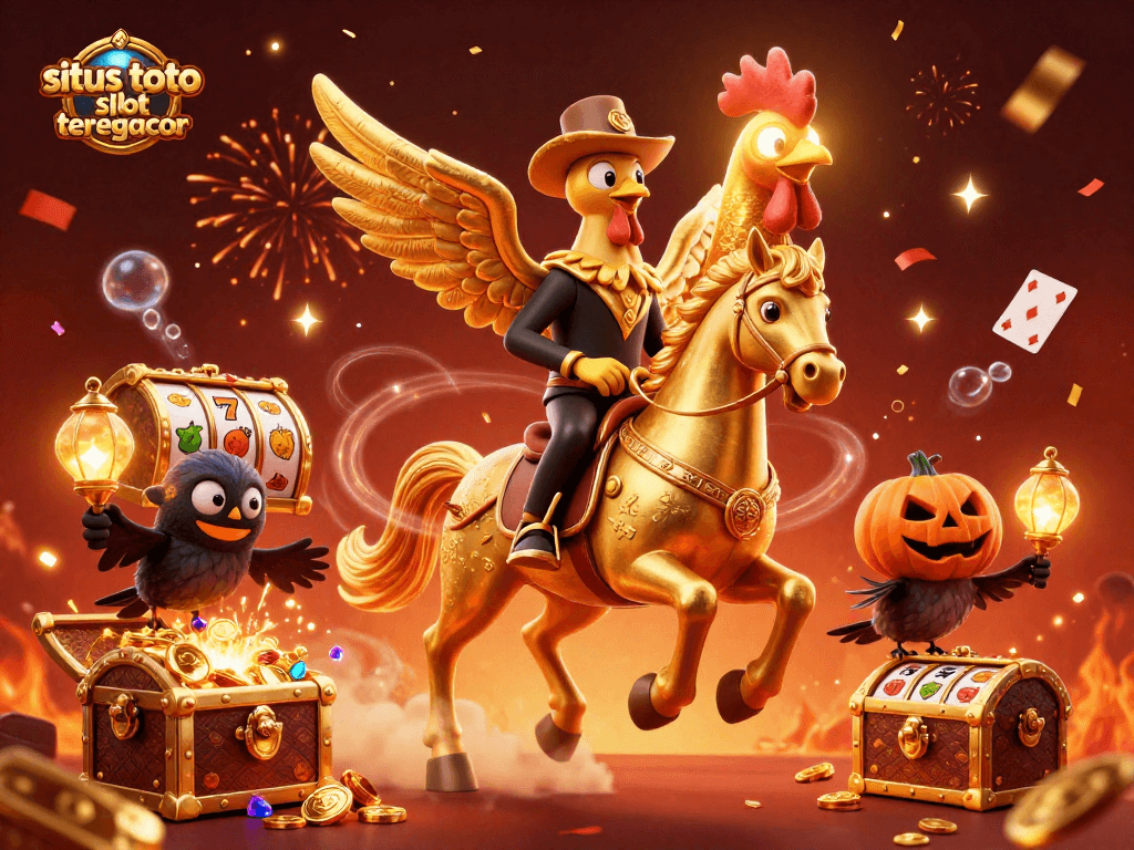 Experience the excitement of situs toto slot tergacor with golden rooster and spectral horse in a vibrant casino.