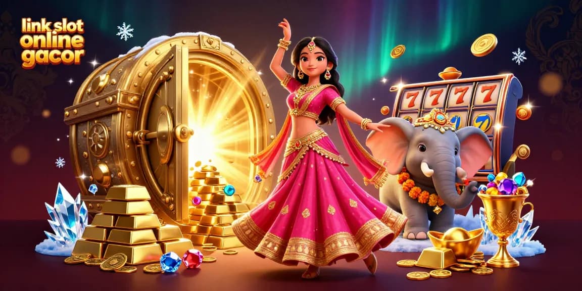 Spin and win with link slot online gacor in a vibrant 3D illustration featuring an Asian woman and lucky symbols.