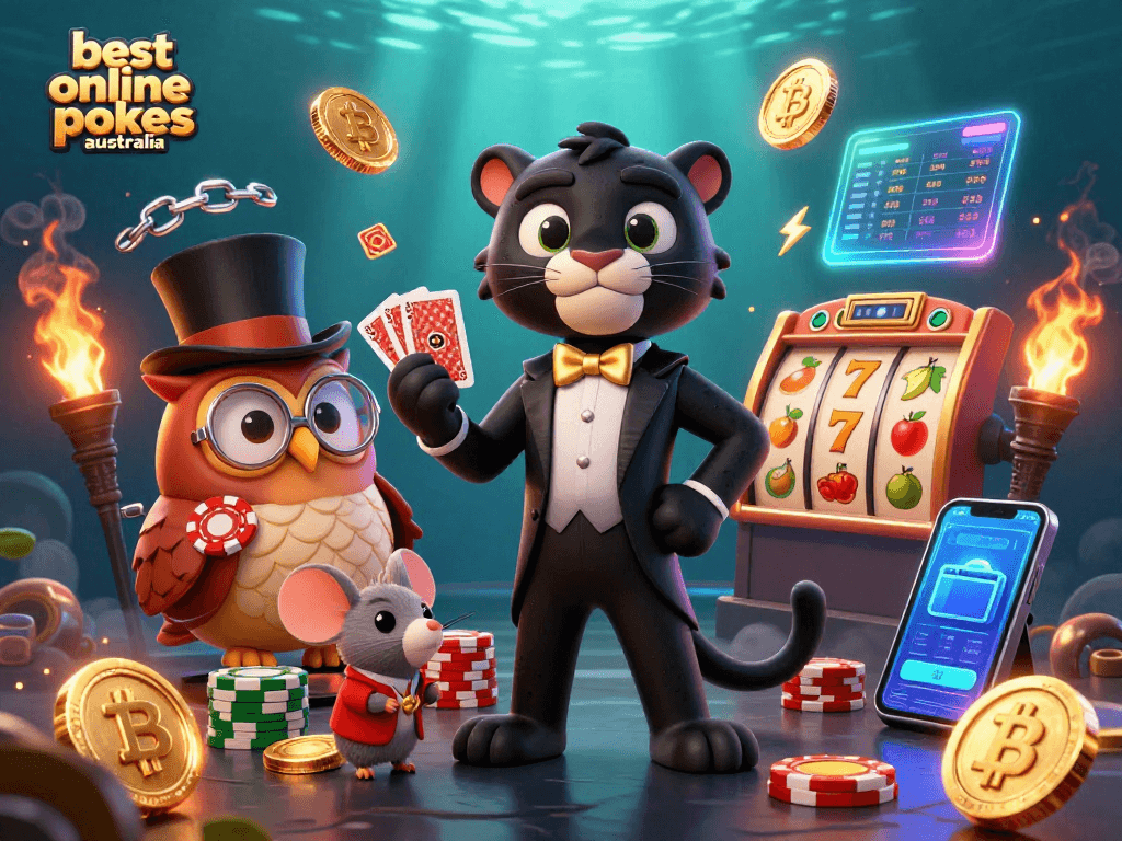 Experience the best online pokies Australia has to offer, showcasing vibrant characters and casino elements.
