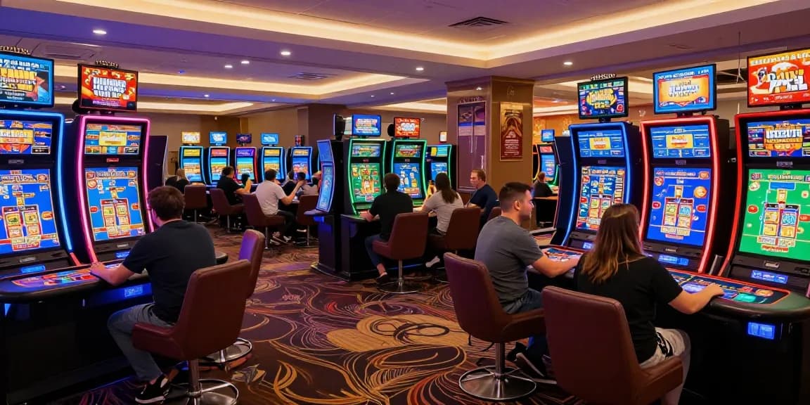 Interactive gaming scene at credit card casinos highlighting players and vibrant games.