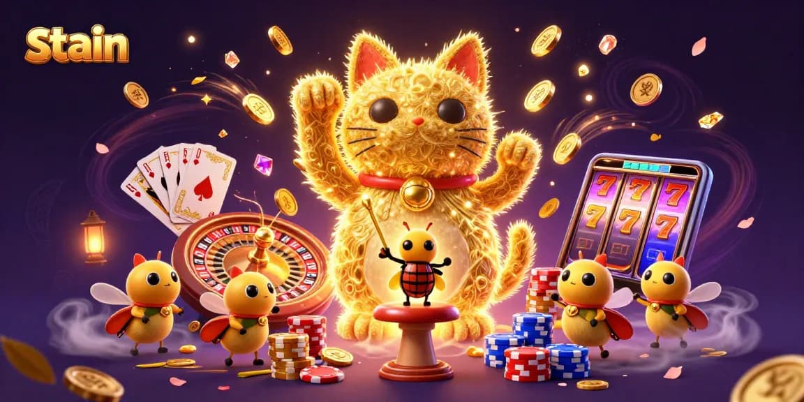 Experience the thrill of stain-themed gambling with golden fireflies and casino symbols in action.