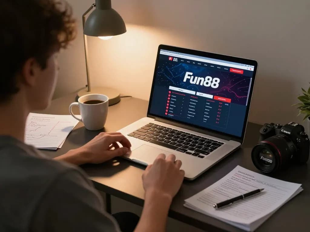 Engaging in thrilling Fun88 online gaming from home with strategic notes and vibrant betting interface.