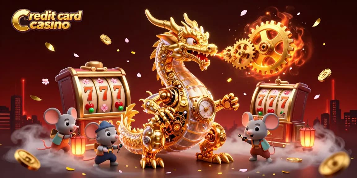 Experience excitement at credit card casino with a dragon engineer and magical elements.