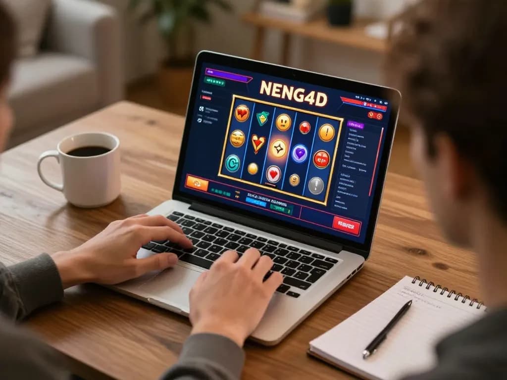 NENG4D user enjoying online slots gameplay on a cozy laptop setup, emphasizing strategic gaming.