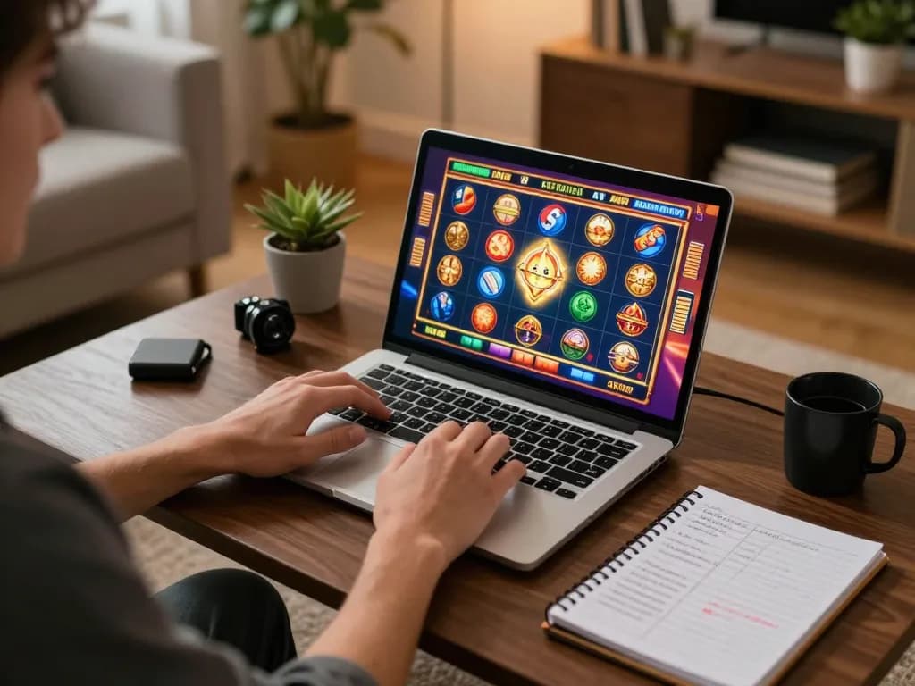 Player engaging in online slots at home using to188 platform, focusing on gaming strategy and bankroll