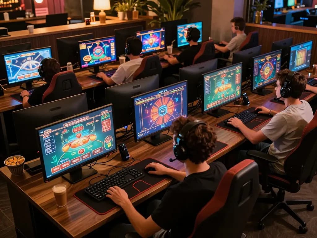 Engaged player using 33win platform on multiple screens, showcasing immersive online gambling experience.