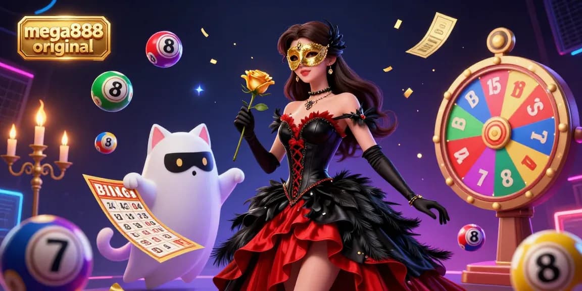 Alami keseronokan mega888 original dengan elemen kasino yang berwarna-warni dalam ilustrasi 3D yang memikat ini.