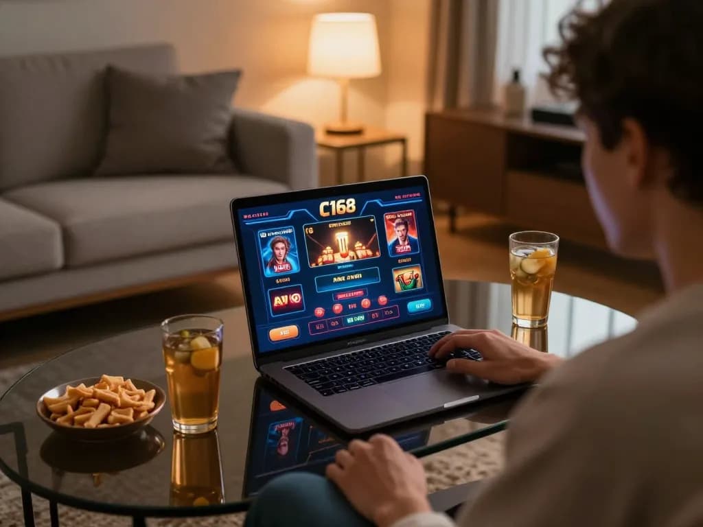C168 app interface displayed on laptop during cozy gaming session showing strategic gameplay.