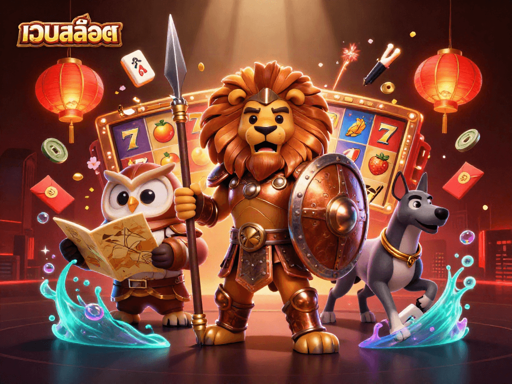 Experience เว็บสล็อต action with vibrant scenes of luck and strategy in this dynamic casino illustration.