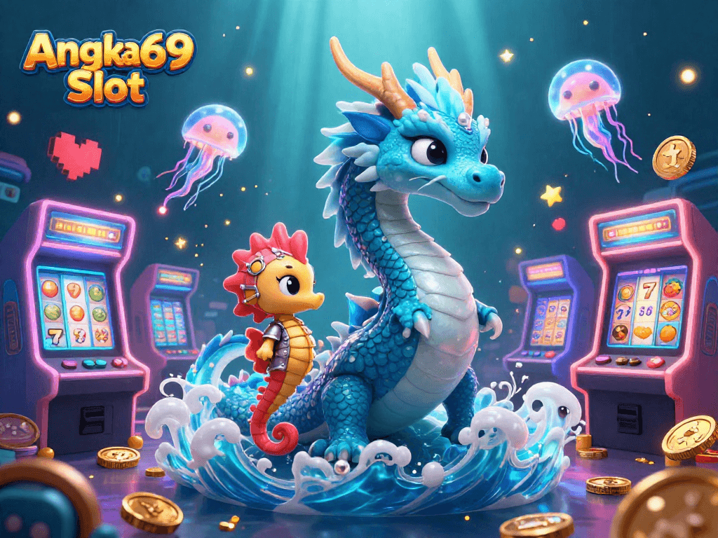 Play Angka69 Slot with immersive underwater visuals featuring elements like slot reels and lucky 7s.