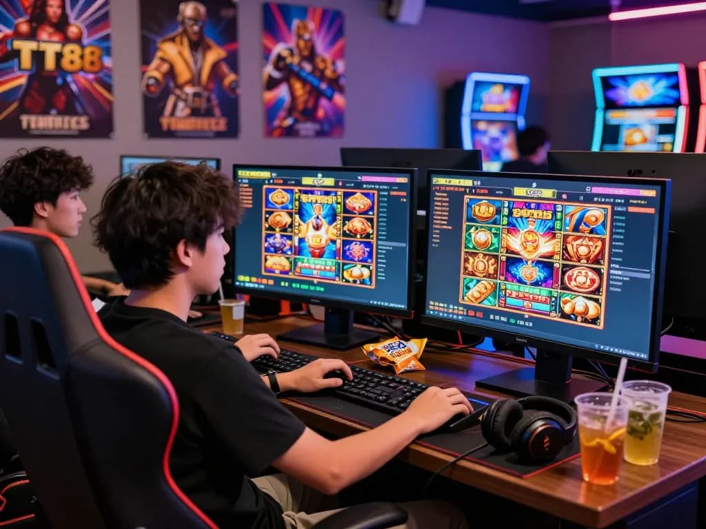 Engaging slot gaming experience on TT88 with vibrant graphics and an enthusiastic player.