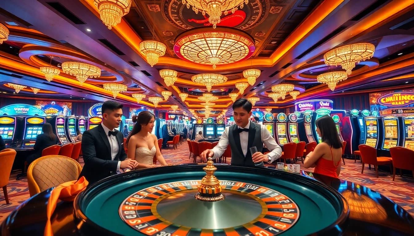View of a lively Singapore Casino Site with a roulette table and vibrant lighting.