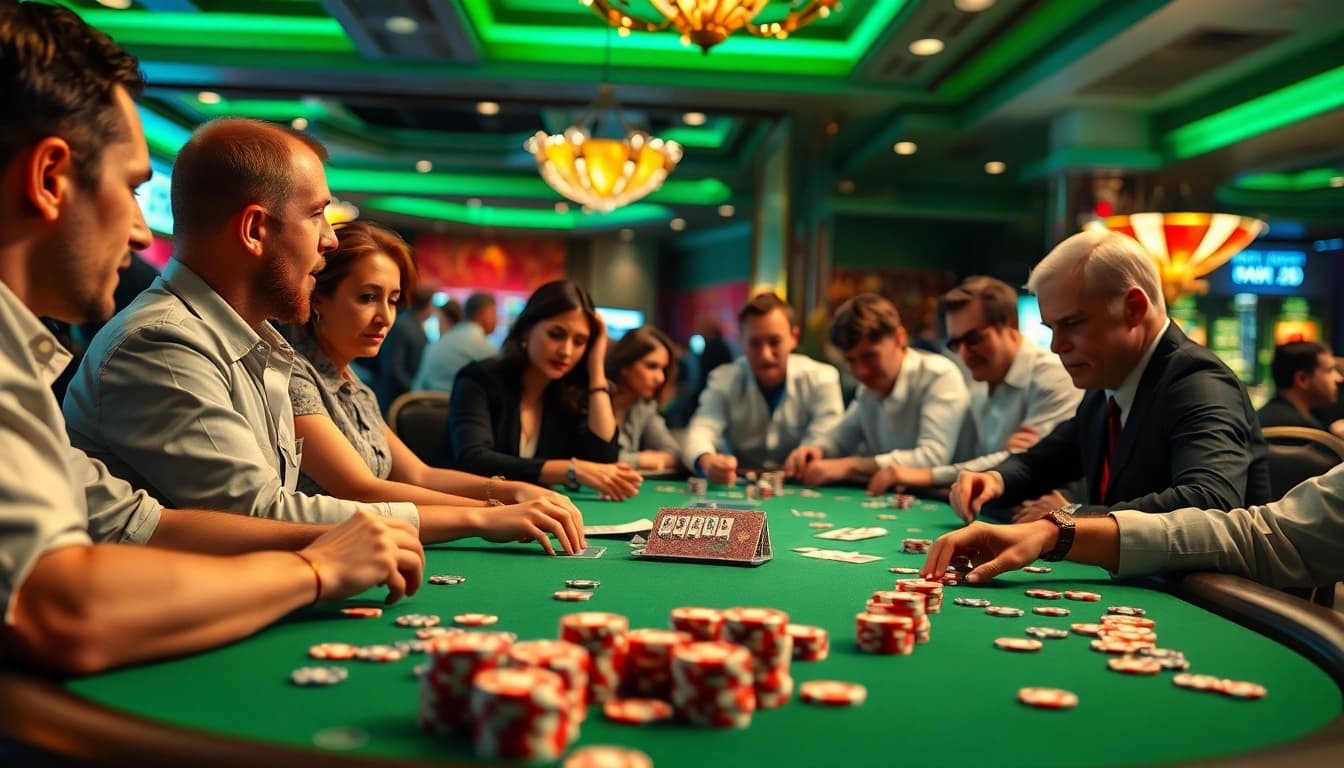 Engage with the thrill of poker at uvip casino, showcasing players in action.