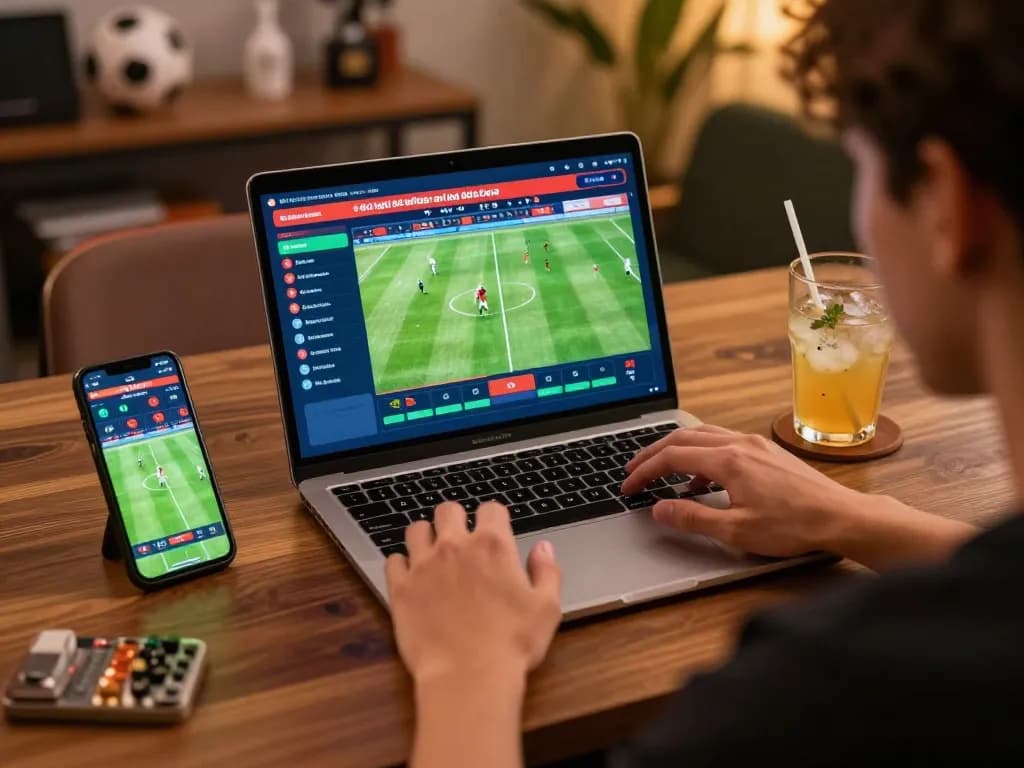 Engaging in soi kèo bóng đá betting during an intense football match, showcasing excitement and strategy in online gaming.