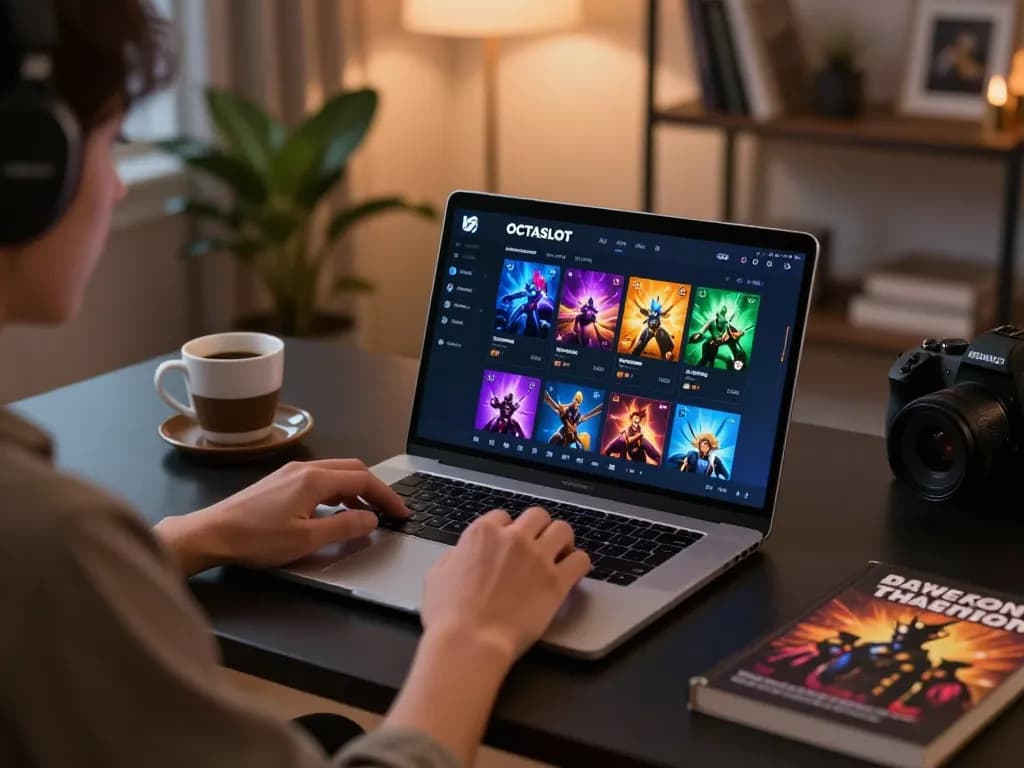 Engaging OCTASLOT gaming session at home with modern setup showcasing diverse betting options.
