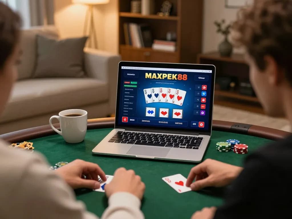 Engaging game on maxpoker88 interface showcasing strategic play in a cozy living room