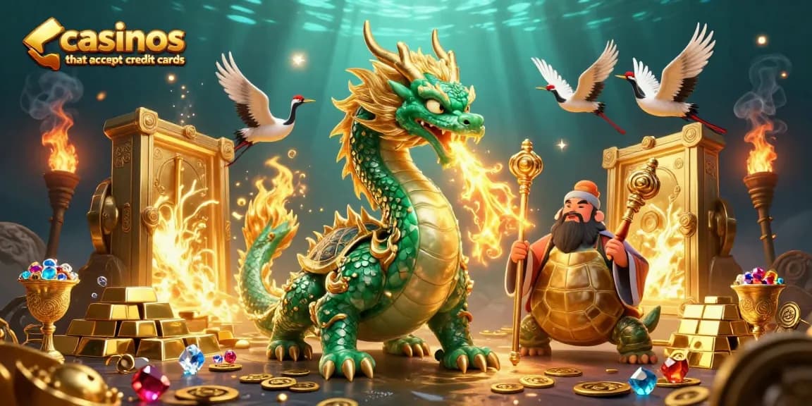 Experience the thrill of casinos that accept credit cards with a stunning 3D dragon and treasures.