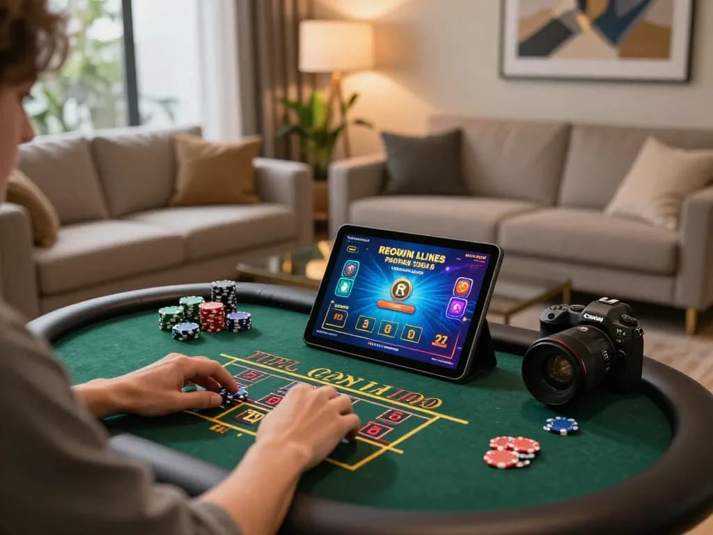Player engaging in a live dealer game on sunwin tablet in a cozy, inviting living room
