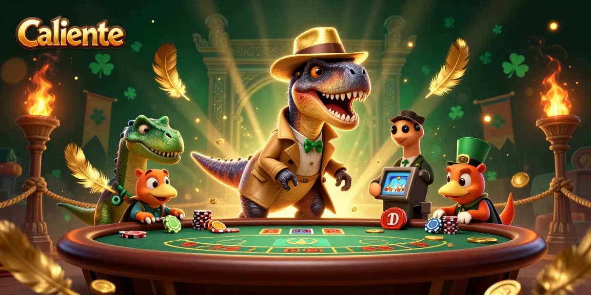 Experience thrilling blackjack action with Caliente's unique cartoon dinosaurs in an animated casino.