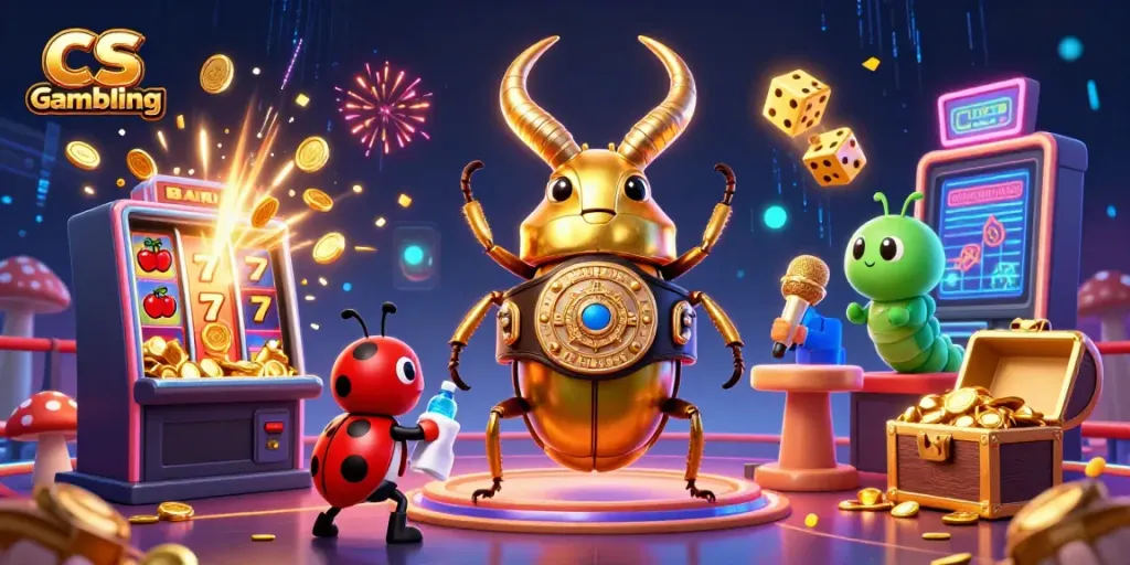 Experience CS Gambling with an ultra-detailed 3D casino scene featuring animated characters and vibrant game elements.