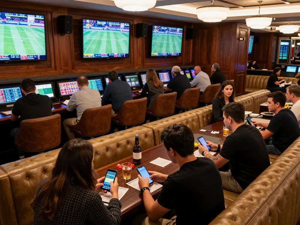 Experience the thrill of TR88 sports betting in a luxurious lounge with engaged patrons.