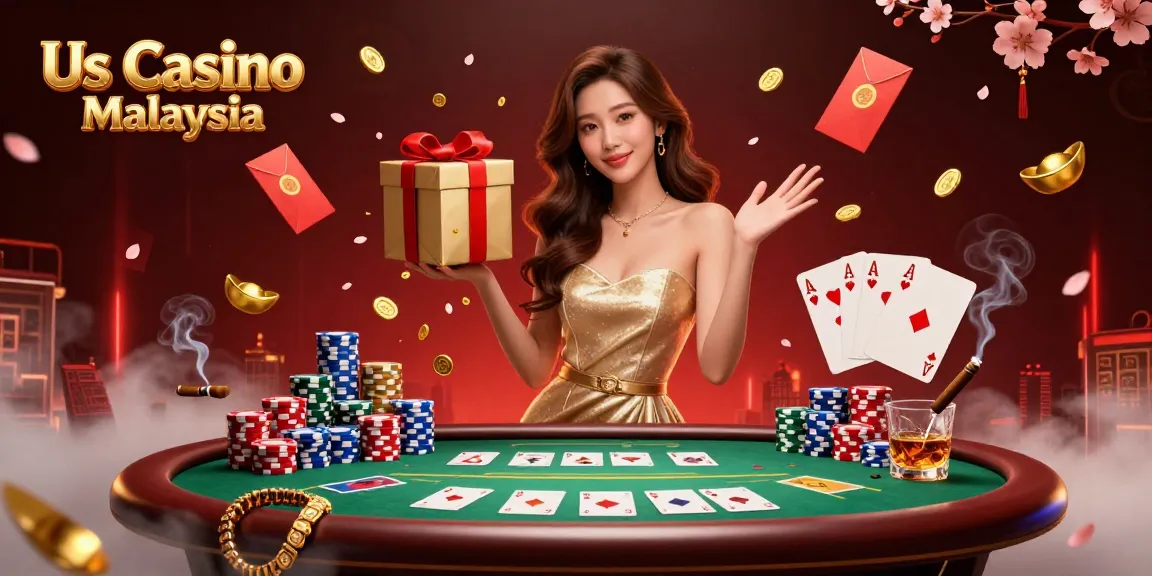 Experience excitement at Us Casino Malaysia with vibrant gaming elements and festive visuals.
