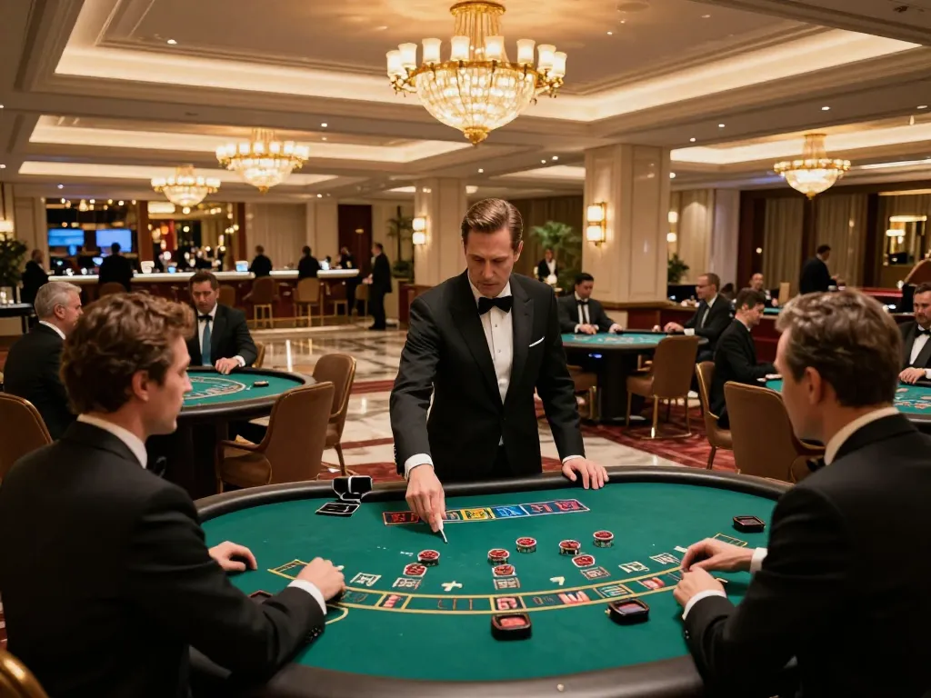 LV88 players engaged in intense blackjack gameplay at a luxurious casino.