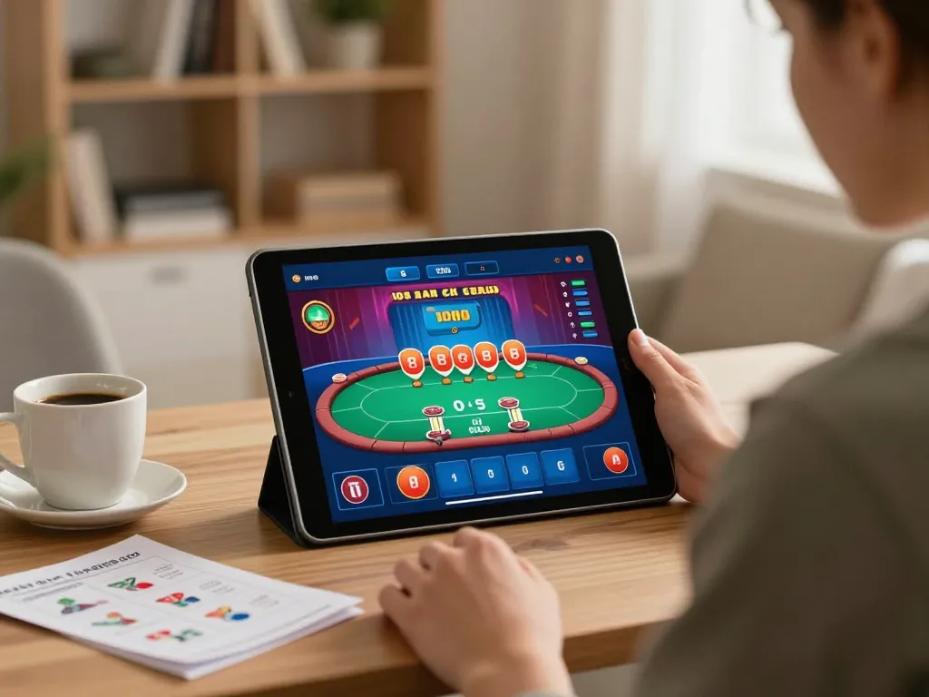 Engaging gameplay experience on vipwin's online casino platform with tablet and strategy notes.