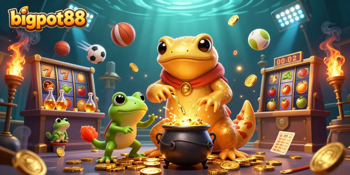 Experience bigpot88's thrilling world of gold transmutation and sports excitement in a vibrant 3D scene.