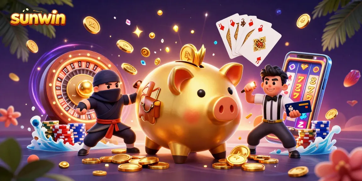 Experience thrilling gameplay at sunwin with a colorful casino scene showcasing dynamic characters and gambling elements.