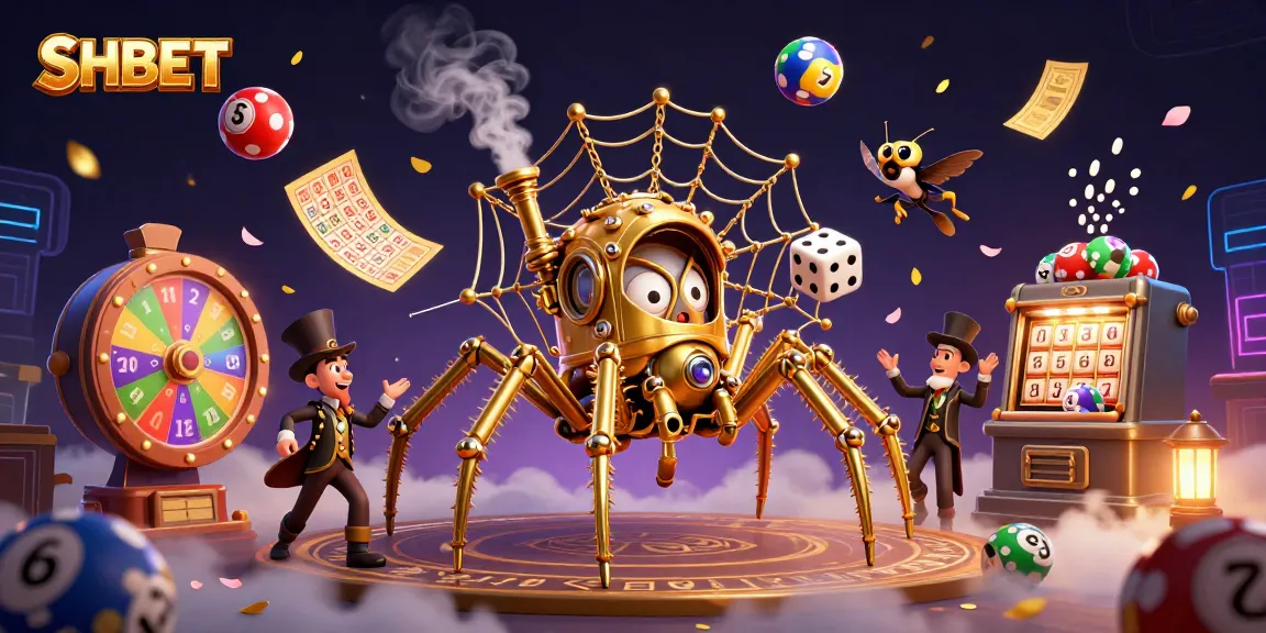 SHBET captures the excitement of winning with a vibrant 3D casino scene featuring a golden spider and dynamic gaming elements.