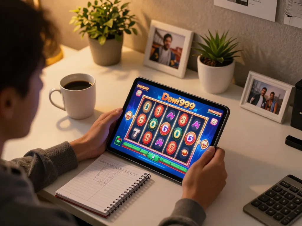 Pemain Dewi999 menikmati pengalaman slot daring yang mendebarkan di tablet di rumah, mempromosikan permainan yang bertanggung jawab