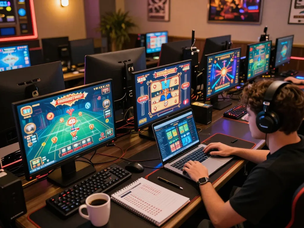 Engaging in strategic kdslot gameplay at a well-equipped online gaming setup.