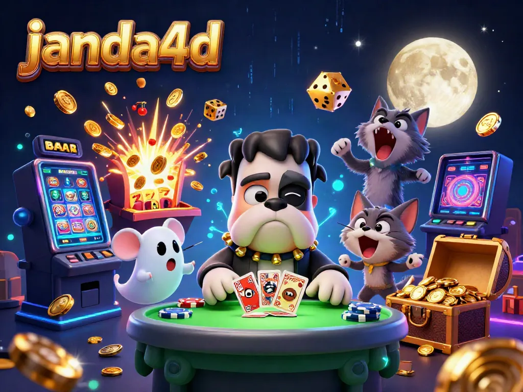 JANDA4D menghadirkan pemandangan kasino digital dengan karakter menarik dan elemen slot yang dinamis.