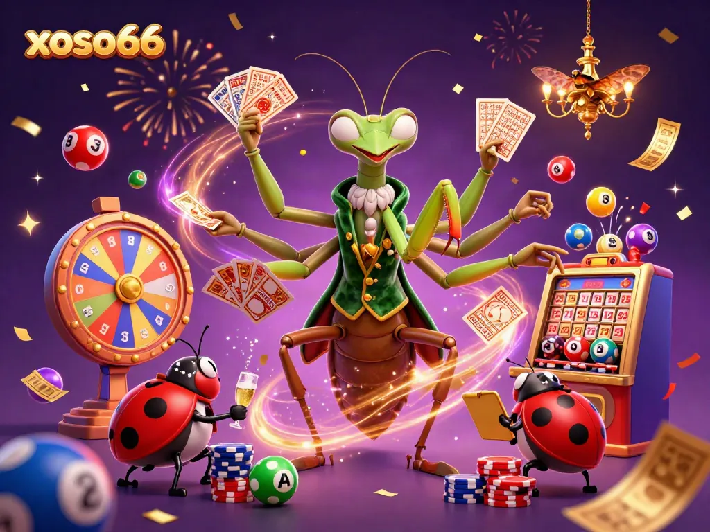 Experience exciting gameplay at xoso66 with vibrant lottery elements and lively characters in a dynamic casino scene.