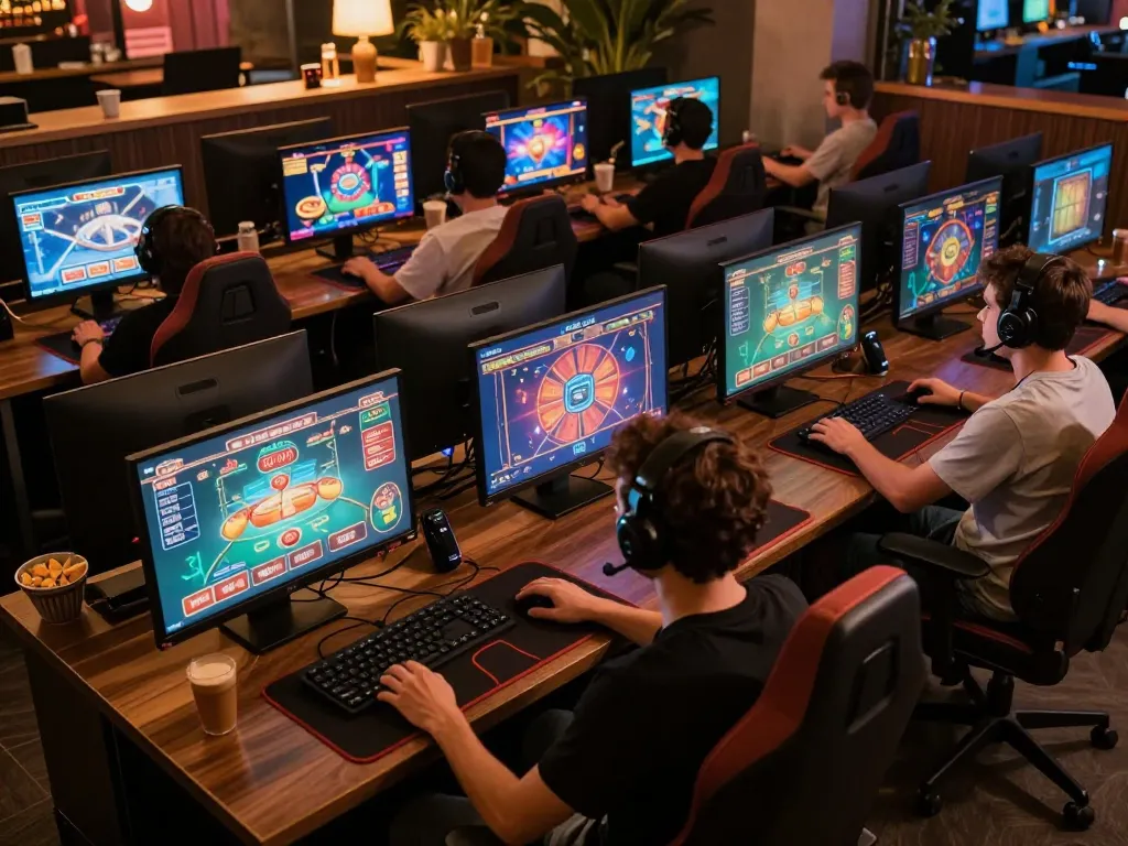 Engaged player using 33win platform on multiple screens, showcasing immersive online gambling experience.
